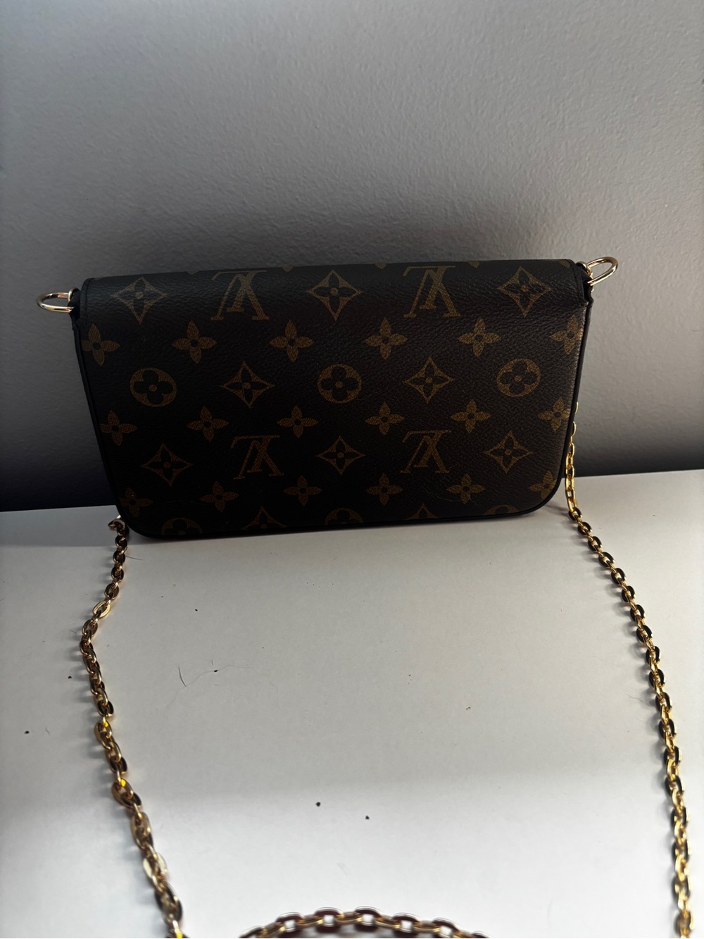 Louis Vuitton Monogram Crossbody Wallet in Brown with Gold Chain - Picture 3 of 6